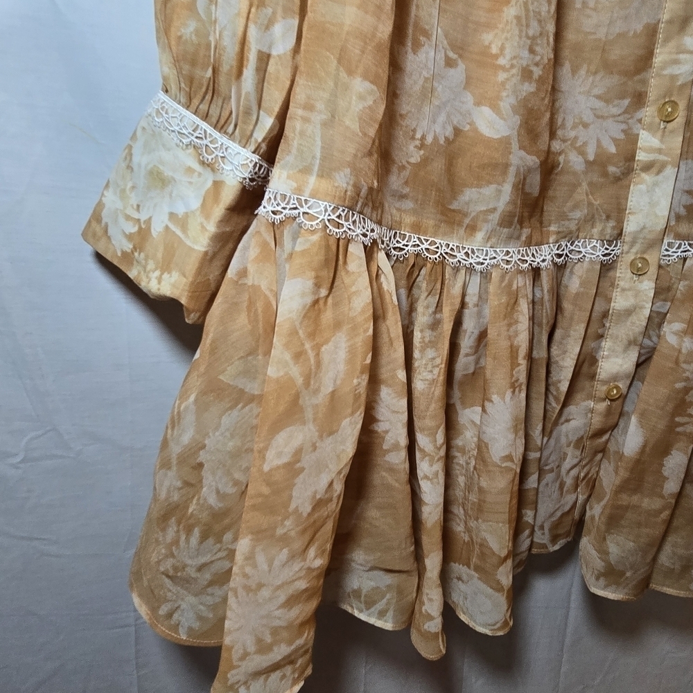 Glamorous Floral Sheer Lace Eden Shift Mini Dress Floral Tiered Button Front, 6 - Picture 2 of 7